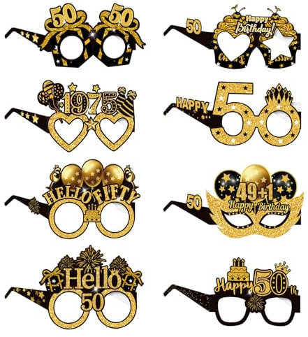 COLANANA Geburtstag Party Brille Dekoration,8 Stück 50th Geburtstag Party Dekorationen, Lustige Papier 50th Geburtstags Brille Deko, Geburtstags Photo Booth Requisiten Zubehör für Frauen Männer