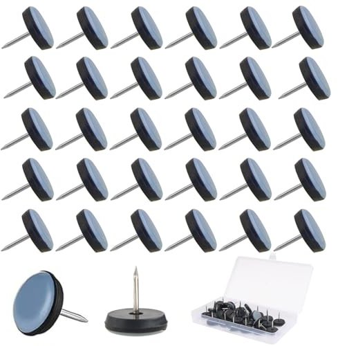 DXLing 32 Stück Teflon Möbelgleiter mit Nagel Ø 22mm Teflongleiter Rund | Teflongleiter mit Nagel Möbelgleiter PTFE Stuhlgleiter Teflon Mit Nagel Furniture Glides für Schwere Möbel Stühle Böden Blau