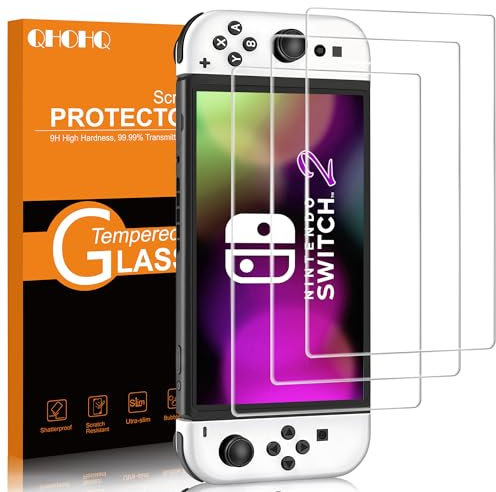 QHOHQ Vetro Temperato per Nintendo Switch 2 [7.9 Inch] Model 2025, Grado Militare Pellicola Prottetiva, [Copertura Completa], Super Top 9H+ HD Vetro [3 Pezzi]