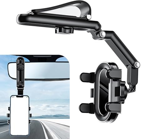 Zikefest Sun Visor Phone Holder, 360° Rotatable and Retractable Car Phone Mount, Multifunctional Rearview Mirror Phone Holder for Car, Home, Kitchen, Automobile Accessories(Black)