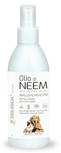 Olio di Neem per Cani e Gatti Spray 265ML - Protettivo Naturale, Antiparassitario, Repellente contro Parassiti, Zecche, Pulci, Zanzare e altri Insetti - Made in Italy