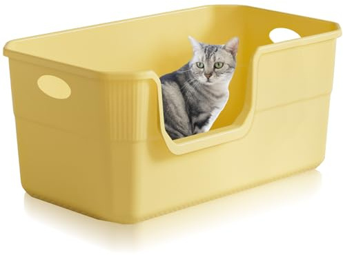 Lighterday Bandeja de arena para gatos de cara alta, 50 x 35 x 22 cm, caja de arena abierta para gatos, bandeja de arena extragrande de plástico a prueba de salpicaduras para gatos, gatitos y conejos