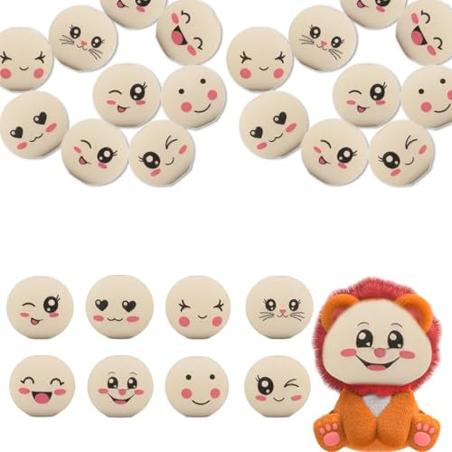 Yeria 80 Holzperlen mit Gesicht,Holzkugeln mit Gesicht für Sorgenwurm Engel, Holzperlen Natur, Holzköpfe mit Gesicht für Schlüsselanhänger Häkeln Engel Handwerk DIY Schmuck