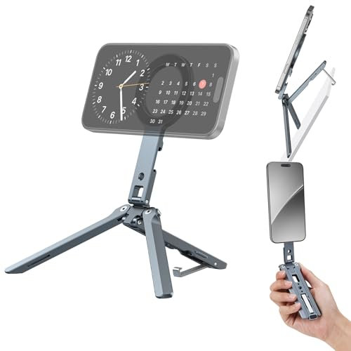 Magnetic Tripod Moutn With Hidden Hook for iPhone 16/15/14/13/12 Plus Pro Max & MagSafe Cases,Pocket Cell Phone Stand,Foldable Tripod Holder with Cold Shoe Mount, 1/4 Screw