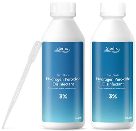 Sterlix Hydrogen Peroxide Cleaning 500ml - 2 Pack - Food Grade 3%, Purest Solution Bottle, Additive Free, Ideal Bleach Cleaner, Whitener, Mould Remover, Disinfectant, Home Sanitiser, Peroxide 10 Vols