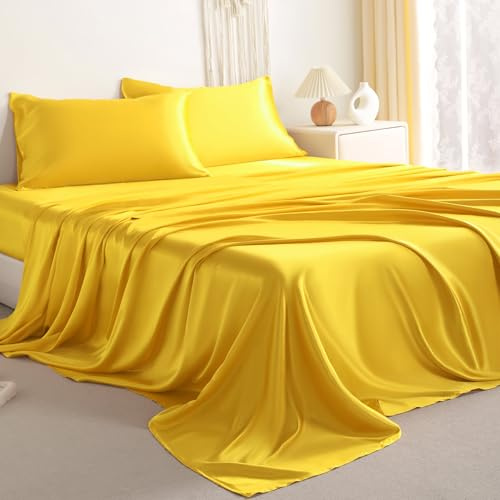 NTBAY Queen - Set di lenzuola in raso, 4 pezzi, colore: giallo
