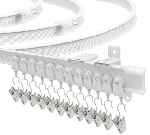 Curtain Track for Bay Windows, 2.5m Flexible Bendable Curved Curtain Rail Ceiling Wall Mount Plastic Heavy Duty Sliding Curtain Tacks and Fittigs, White 8Ft
