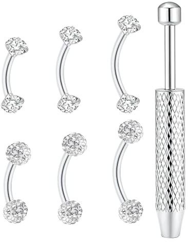 Gidemen Eyebrow Piercing Jewelry 16G 6mm 8mm 10mm Surgical Steel Silver Vertical Labret Lip Jewelry Curved Barbell Eyebrow Rings Rook for Women Men Internally Threaded
