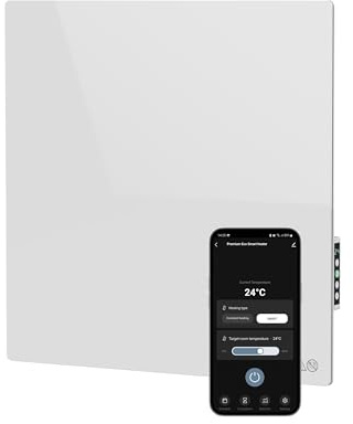 AENO Premium Eco Smart Quadro Wall Heater – 500W Infrarotheizung mit Thermostat, WiFi & Sprachsteuerung, LED-Display, Glasdesign, Infrarot-Heizpaneel, energiesparend & flach (Weiß)