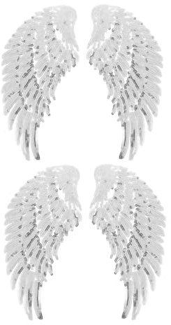 FIXOSHEE 2 Paare Glitzer Flügel Pailletten Aufnäher Bügelbild für DIY Kleidung Handwerk Dekoration Silber für Personalisierte Designs und Kreative Projekte
