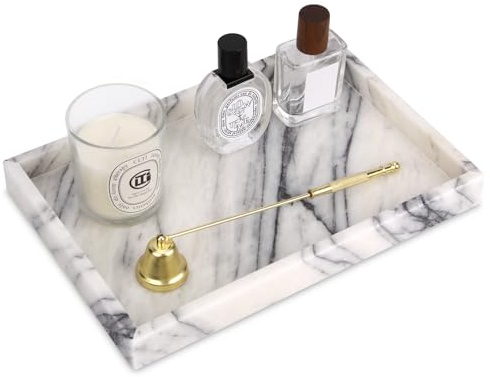Marble Tray, Bathroom Vanity Tray, Lilac, 30 x 20 x 3 cm | Natural Stone, Rectangular Decorative Countertop Dresser Trays for Key Coffee Perfume Jewelry Makeup