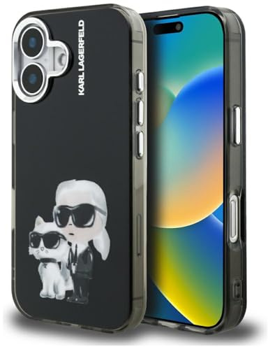 CG MOBILE Karl Lagerfeld IML Aquarelle Karl & Choupette & Logo Hülle für iPhone 16 (Schwarz)