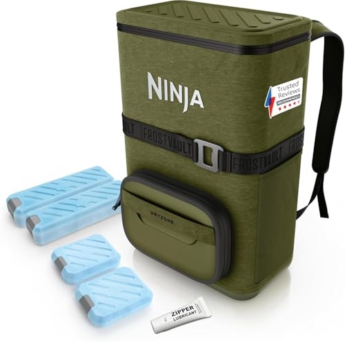Ninja FrostVault Go Can Soft Cooler, 24/36 Jar, Leakproof, Built-in Cup Holder, 2 Ice Packs and Dry Storage Box, Polyester Insulation, Hiking, Camping, Picnic