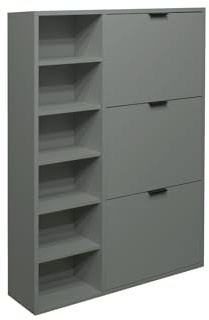 storado.de - Schuhkipper Bonnie mit 6 Fächern und 3 Klappen, moderner Schuhschrank für 12-18 Paar Schuhe, Holzwerkstoff, Pine Green Matt Lack, 95 x 126 x 25 cm