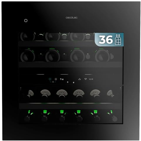 Cecotec Weinkühlschrank Bolero GrandSommelier Duo 36000 Touch Matt Black Compressor, 60x60 cm, 36 Flaschen, Dual-Zone 5-22 Grad, Touch-Öffnung, Kompressor, Holzregale, LED, leises System