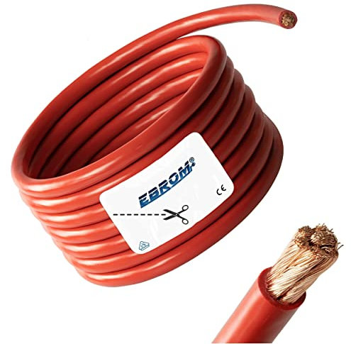 Cavo per batteria H07V-K in sezione da 16 mm², 25 mm², 35 mm² o 50 mm², adatto per la batteria dell'auto, in 100% rame OFC, acquistabile al metro, di colore rosso