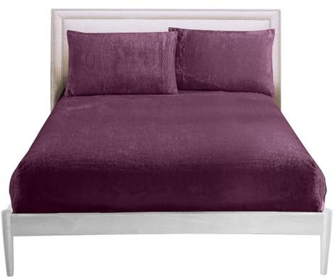 GC GAVENO CAVAILIA Fitted Sheet King Size - Soft Teddy Fleece Bedding Winter - Warm Fluffy Anti-Allergy Polyester Bed Sheet (152x203 cm) - Easy Care 25cm Deep Fleece Fitted Sheets King Size,Aubergine