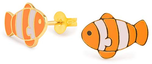 Monkimau Damen Ohrringe Clown Fisch Ohrstecker aus Messing Gold plattiert handbemalt