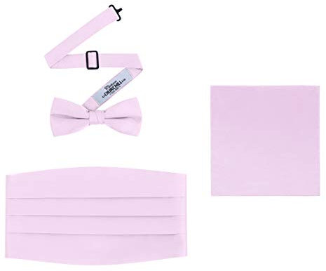 Herren 3-teiliges formelles Zubehör-Set mit Fliege, Kummerbund und Einstecktuch, Pink, Einheitsgröße