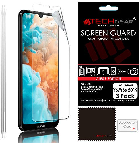 TECHGEAR [3 Pack] Protection d'Écran Huawei Y6 2019, Film de Protection Ultra Clair avec Chiffon de Nettoyage et Carte d'Application Compatible avec Huawei Y6 2019