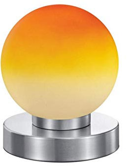 Kleine Touch Tischleuchte Höhe 15cm Glaskugel Orange, Sockel Silber