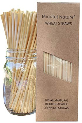 Mindful Nature® Wheat Straws - 100 All-Natural Drinking Straws - Single use, Disposable, Biodegradable, and Compostable