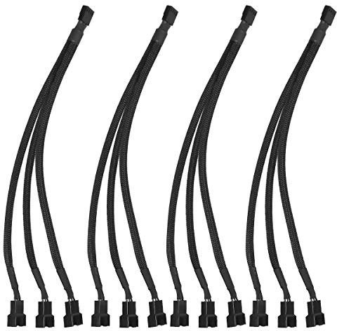 4 Pin PWM Fan Splitter Cavo Splitter Pwm Controller Cavo 1-3 Converter Y Splitter, 4 Pcs 27cm Splitter Ventole PWM Fan Hub per ventole di Raffreddamento del Computer, Cavo nero a maniche intrecciate