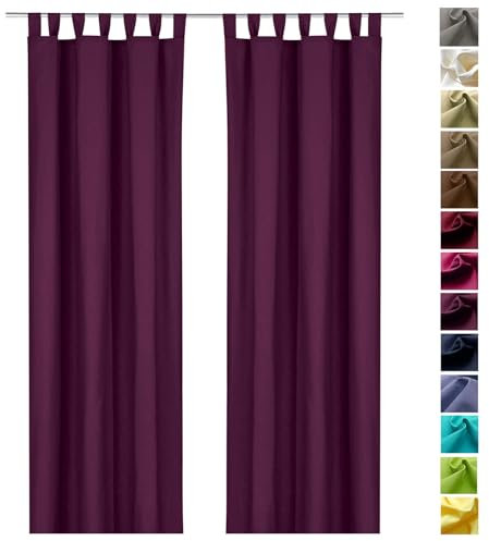heimtexland ® Dekoschal Baumwolle Uni Blickdicht Vorhang Schlaufenschal Gardine Lila Aubergine HxB 160x125 Typ625