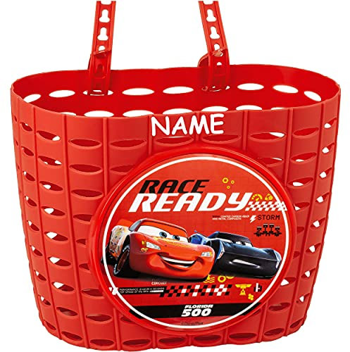 alles-meine.de GmbH Fahrradkorb/Korb - Cars - Auto - Lightning McQueen - inkl. Name - mit Befestigung für Lenker vorne - Fahrrad Kinder - Mädchen Jungen - Bastkorb - universal ..