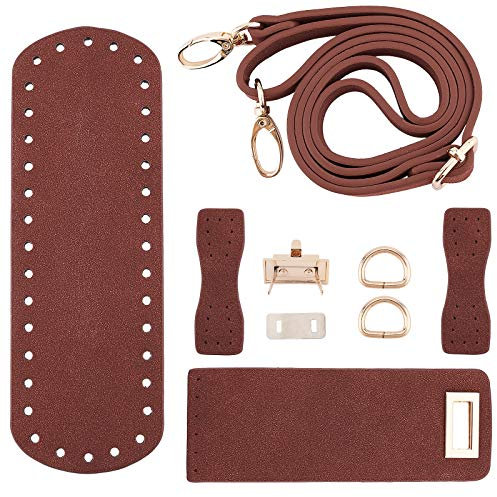 PandaHall DIY PU Ledertasche Strickset, Ledertasche Unten/Schultergurt/Tasche Twist Lock/Klappenabdeckung/Taschenschnallen, CoconutBrown (7 Arten von Zubehör)