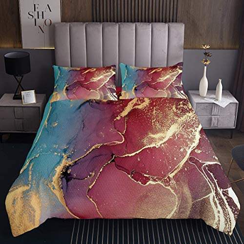 Rosa Marmor Coverlet Set Set Gold Glitter Flüssigkeit Bettdecke Stein Mineralien Thema Bettwäsche Set Kinder Mädchen Frauen Abstrakte Kunst Aquarell Wave Tie Dye Quilt Mit 2 Kissenbezüge 240×260