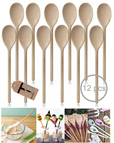 Set of 12 x 10 (250mm) Beechwood Wooden Spoon, Ideal for Baking, Decorating, Engraving