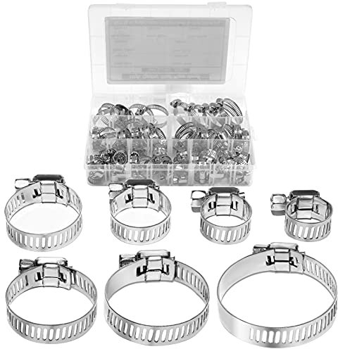 JBEIY Hose Clamps, 60pcs Pipe Clamps, 7 Sizes 8-38mm 304 Stainless Steel Pipe Clamps, for Water Pipe, Gas Tube, Car Tube and More