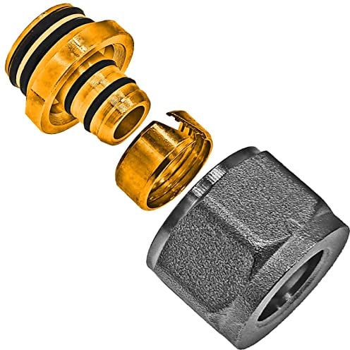 Klemmverschraubung für Kunststoff Heizrohr Mehrschicht Verbundrohr Aussendurchmesser 16mm x 2,0mm Wandstärke mit 3/4 Zoll Eurokonus Fitting Verteiler Fussbodenheizung Klemmring