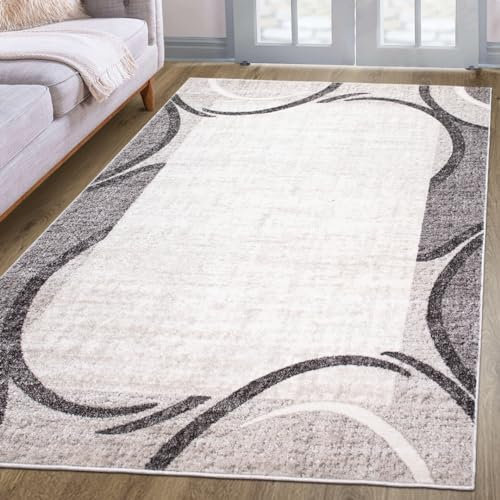 oKu-Tex Teppich | Webteppich | für Wohnzimmer, Flur, Schlafzimmer | Creme Modern | geometrisches Design | Öko-Tex 100 |Größe 200 x 290 cm