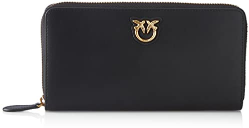 Pinko Ryder Wallet Zip Around L Simp, Accessoire de Voyage -Portefeuille Femme, Z99q_Noir-Antique Gold, U