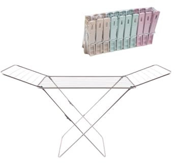 JARDIN202 - Tendedero metálico plegable con alas | Superficie 19 m | Incluye 20 Pinzas 182 x 56 x 107 cm