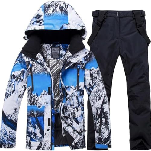HOTIAN Herren Schneeanzug Herren Ski Jacke und Hosen Set Winter Warme Schnee Skifahren Sätzefür Wandern Klettern Isoliertes Snowboarden blue+black L
