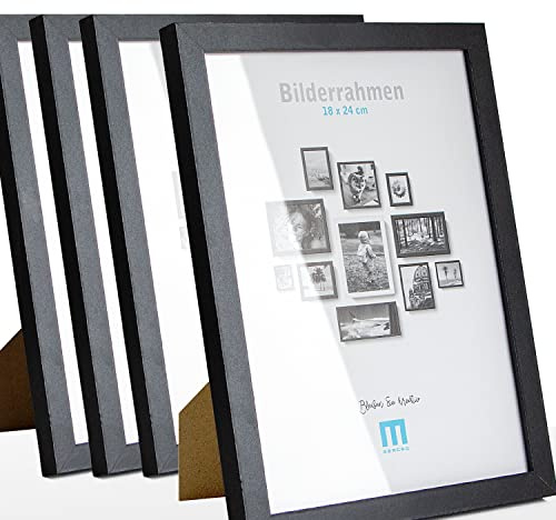 4 Stk. Bilderrahmen 18x24cm in schwarz aus MDF, minimalistisch & modern für Fotos & Bilder. Inkl. Acrylglasschutz. Eignet sich als Tisch-Aufsteller und für die Wand, Hochformat oder Querformat.