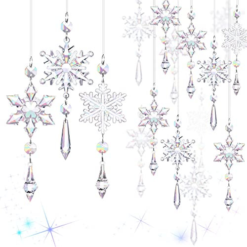 15 Stück Weihnachtsschmuck Baumschmuck Kristall Acryl Schneeflocke Tropfen Girlande Klare Kronleuchter Anhänger Kristall Perlen Ornamente für Weihnachten Hängende Party Deko (AB Farbe)