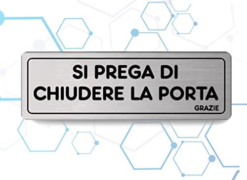 Nitek Placa de cierre de puerta de aluminio satinado, 150 mm x 50 mm, etiquetas autoadhesivas, pegatinas, autoadhesivas, para pizzería, cine