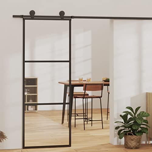 Tidyard Puerta Corredera de Aluminio y Vidrio Puerta Corrediza Moderna para Sala de Estar Salón Habitación ESG, 76x205 cm Negro