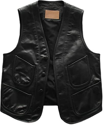 Vintage Top Layer Schaffell Herren Weste Jacke Winter Casual Fashion Echtleder Weste Mantel Multi Pocket Cowhide M