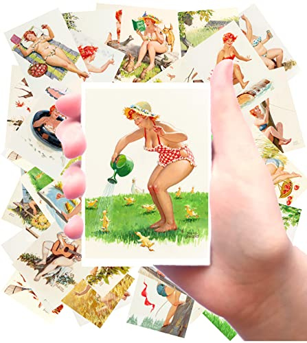 Große Aufkleber, 24 Stück (je 6,3 x 8,9 cm), Hilda, lustig, kurvig, sexy Pinup-Mädchen, Redhead, Übergröße, Modell Mädchen, Vintage-Flonz-Ephemera zum Basteln und Sammelbuchen