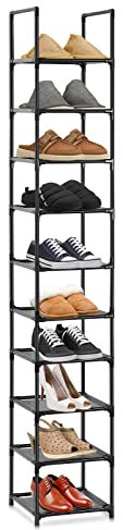 10-Tier Schuhregal, Vielseitige Schuhregal Lagerung, Home Schuh Tower Regal, Metall Schuhständer Speicher Organizer Rack, Platz sparende Speicher Organizer Stand für Eingang, Schlafzimmer, schwarz