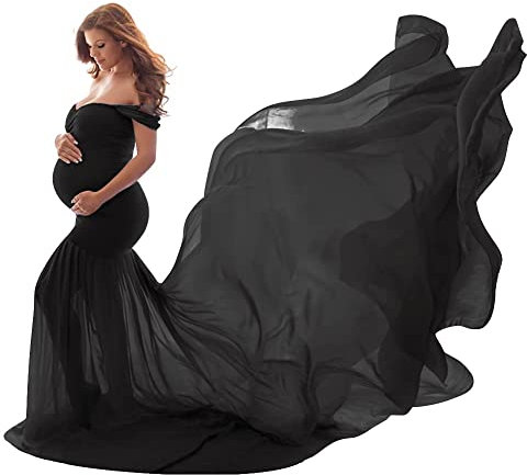 shownicer Robe de Grossesse Photographie Robe Femme Enceinte Shooting Photo Vêtement Maternité A Noir Taille Unique