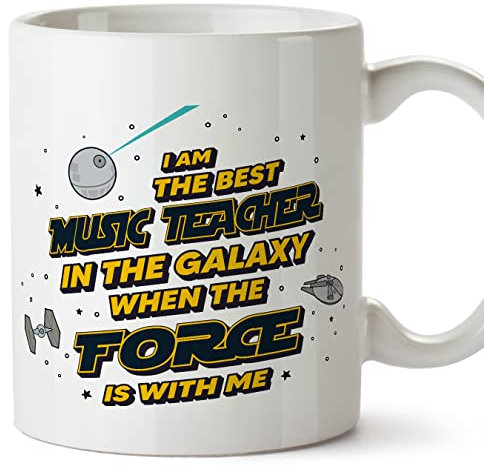 MUGFFINS Music Teacher Mug - in English - Best in The Galaxy The Force is with Me - Funny Gift for Colleagues - Ceramic 11oz Mug