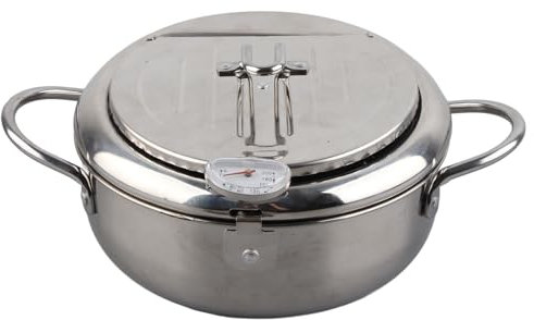 Estilo Japonés Mini, Olla De Acero Con Termómetro Olla De Freír Japonesa Tempura Freidora De Acero Inoxidable Cocina De Inducción CompatibleL 24cm (tamaño pequeño 20cm)