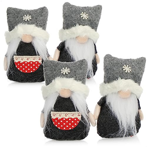 com-four® 4X Premium Weihnachts-Wichtelpaar Gr.S für die Weihnachtsdeko - Nordpol-Figuren als winterliche Dekoartikel - Niedlicher Zwerg mit Doppelzippfelmütze (grau 13cm)