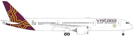 herpa Modellflugzeug Vistara Boeing 787-9 Dreamliner – VT-TSD, Miniatur im Maßstab 1:500, Sammlerstück, Modell ohne Standfuß, Metall